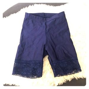 Navy Lace-trimmed Bike Shorts